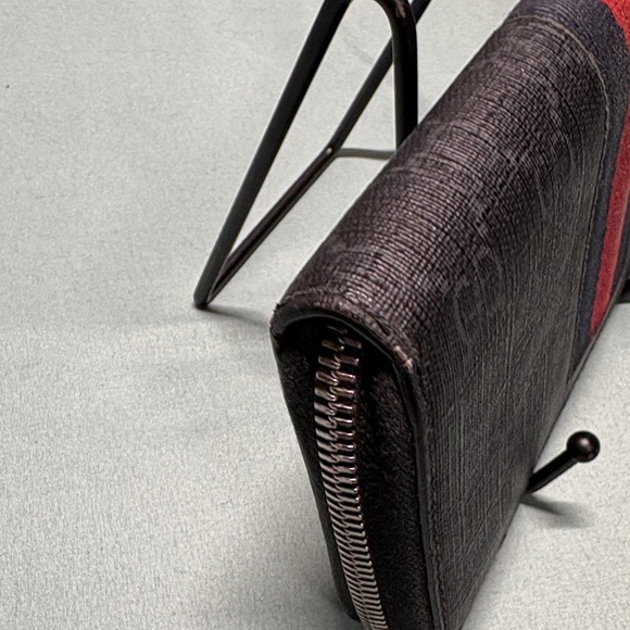 Gucci GG Supreme Web Zip Around Wallet Black Grey Blue Red Stripe GUC - Picture 6 of 12